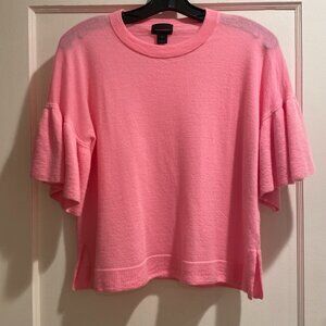 J. Crew 100% Italian Cashmere Ruffle Sleeve Sweater Barbie Pink SM Coquette Girl